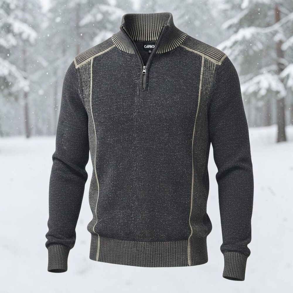 Carbon 1/4 Zip Sweater Mens Large Gray Knit Ribbed Mock Neck Urban Streetwear